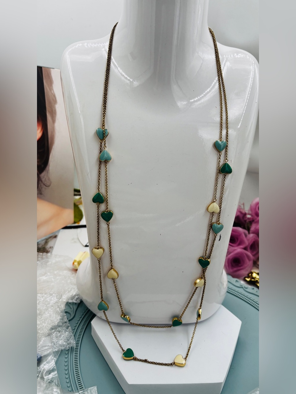 J. Crew Enamel Heart double layer necklace